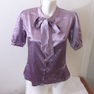 Sydney Tyler Purple Stretch Satin Bow Blouse 6